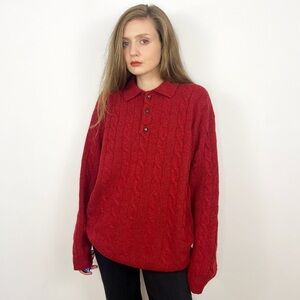 Vintage Red Cable Knit Cardigan